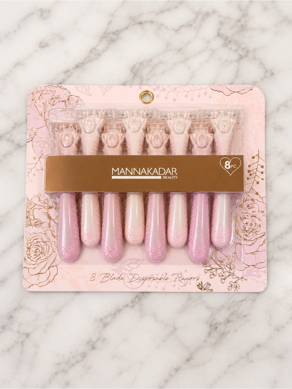 Manna Kadar Beauty 8pc Disposable Razors Pearly Pink Handles NEW